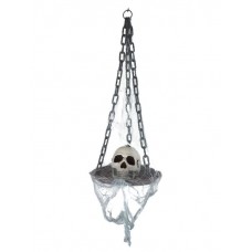 Hangdecoratie schedel op schotel 100cm met licht 